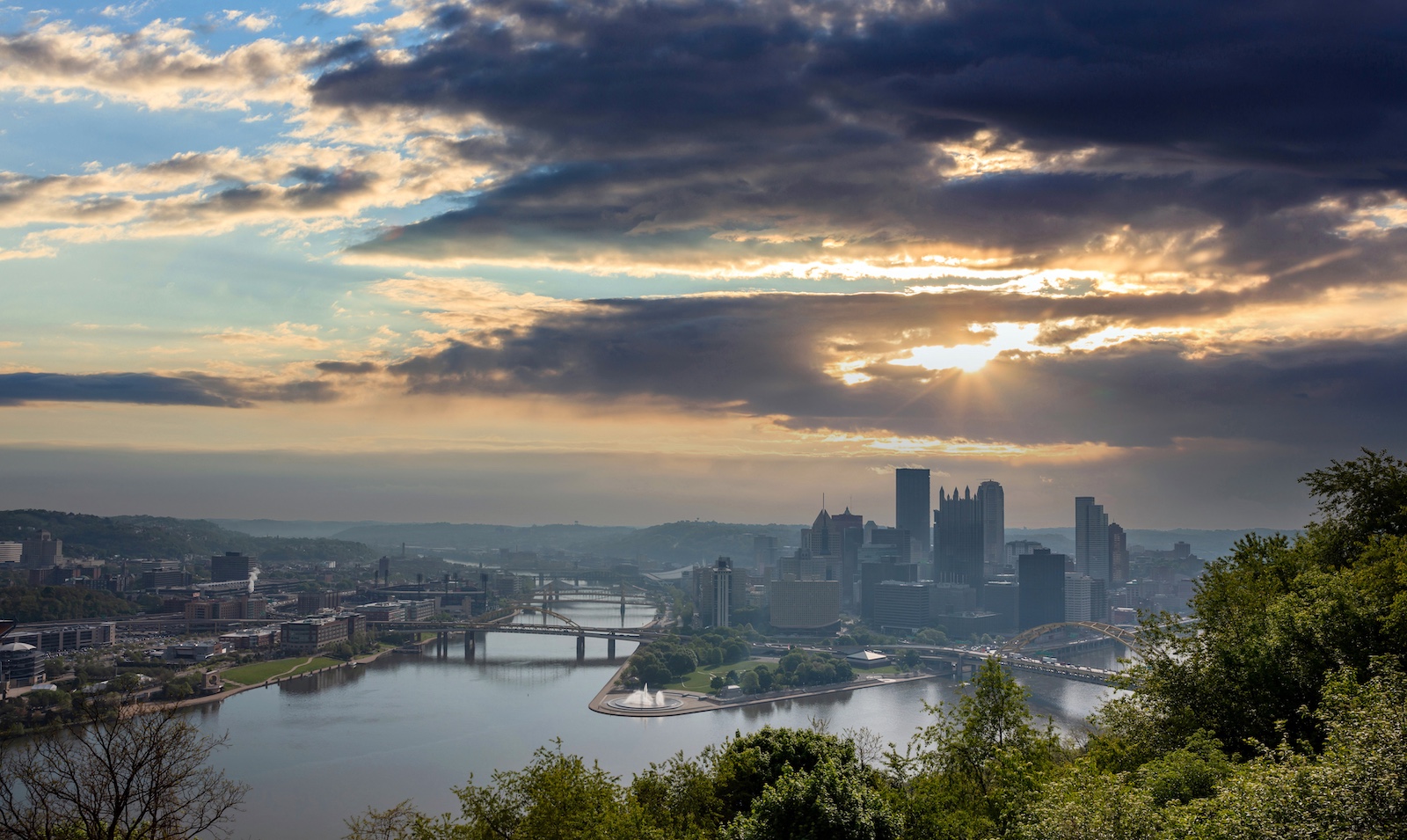 Pittsburgh,Pennsylvania,Us,Of,America,,Pittsburgh,City,Downtown,Aerial,View Pittsburgh city downtown aerial view from with cloudy sky at sunset